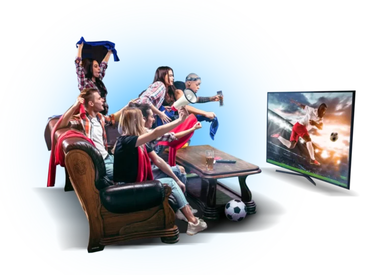 Family enjoying IPTV on a large screen TV